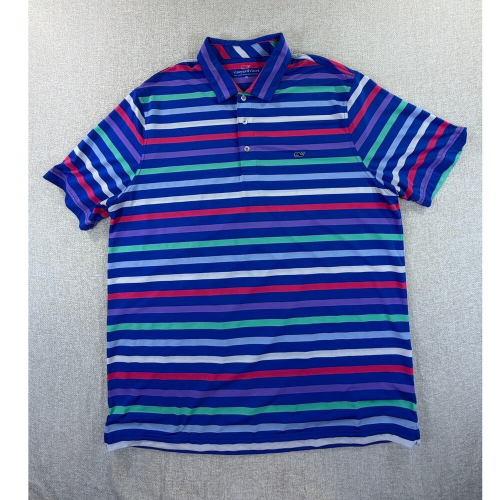 Vineyard Vines Men's XL Blue Green Striped Short Sleeve Performance Golf Polo